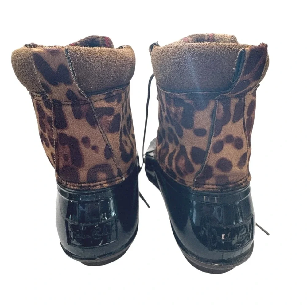Jessica Carlyle Gavin-17L Leopard Print‎ Duck Boots Black Brown 11 women